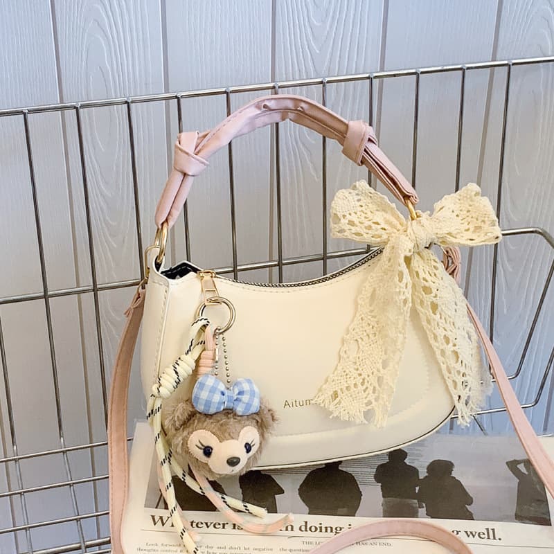 2026 new summer style gentle milky white girly lace bow Shirley Rose pendant versatile commuting diagonal hanging women's bag