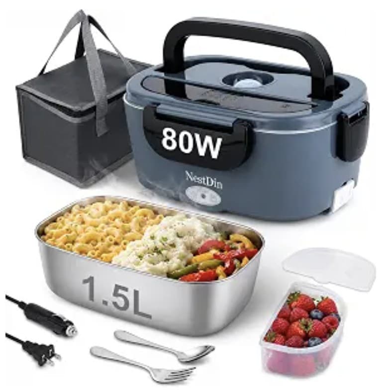 Portable electric lunch box, 80W heating lunch box for adults, 1.5L portable fast heating food