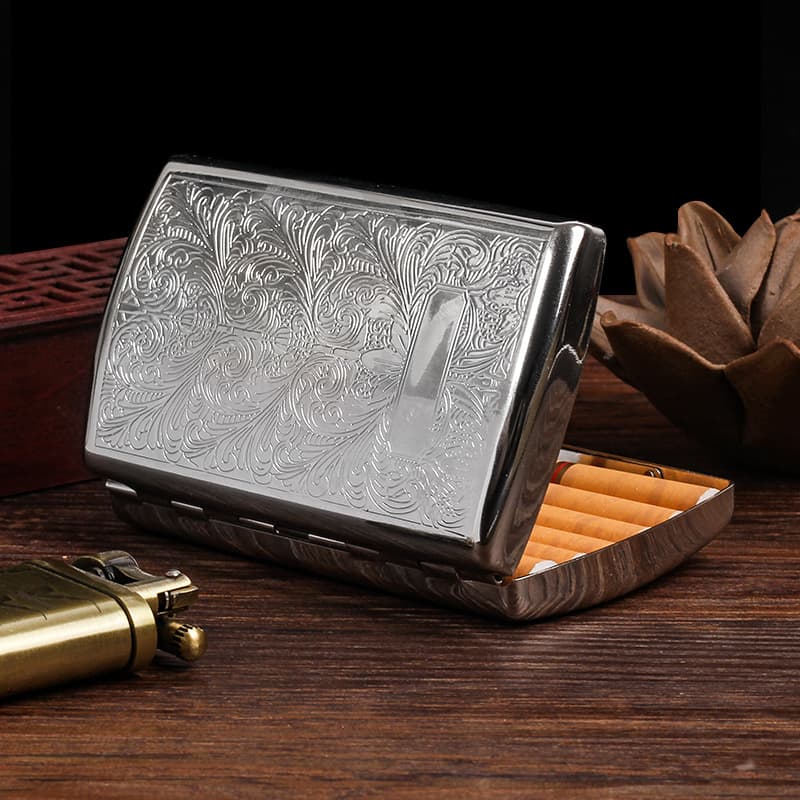 Double Gun Cigarette Case 12-Count Chrome Portable Cigarette Case Creative Wealth and Prosperity Men's Gift Copper Cigarette Box