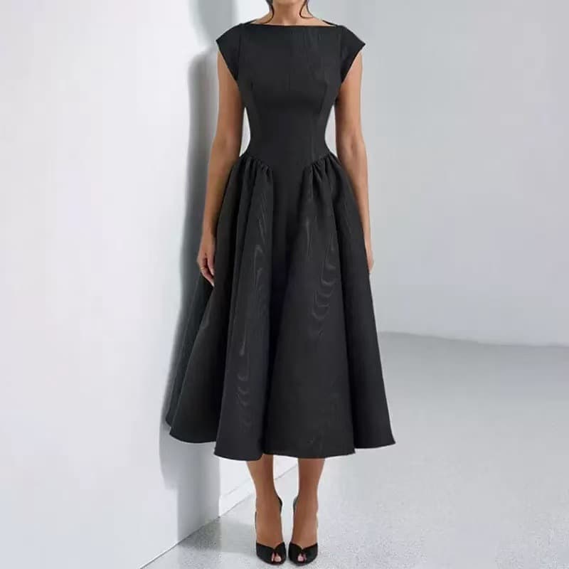 2026 New European and American Style Black Sleeveless Fitted Waist Slimming Dress for Women, Mid-Length Commuter Party Dress