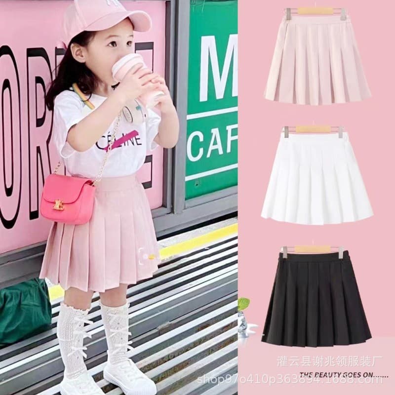 White Pleated Skirt for Girls Summer High Waist A-Line Skirt Pants Korean Style School Girl Children's Half Skirt Elastic Waist