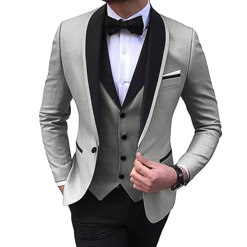 AliExpress EU/US Size Men's Color-Block Three-Piece Suit Slim Fit Business Blazer Stage Interview Set