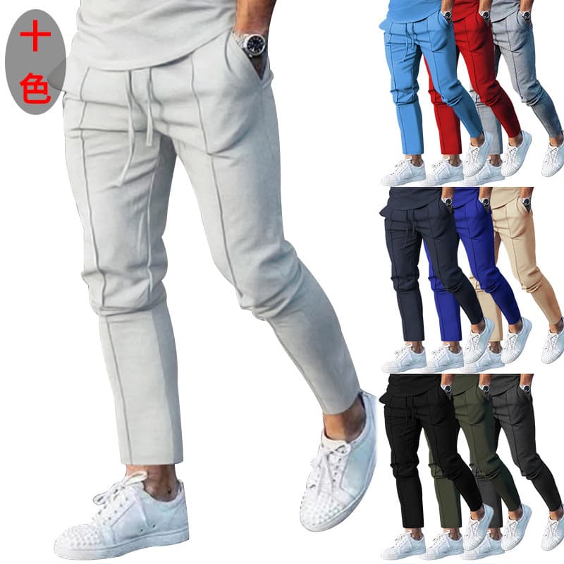 Men's Sporty Casual Pants High Street Style Slim Fit Spring Summer Autumn Fashionable Urban Basic Knitted Elastic Fabric