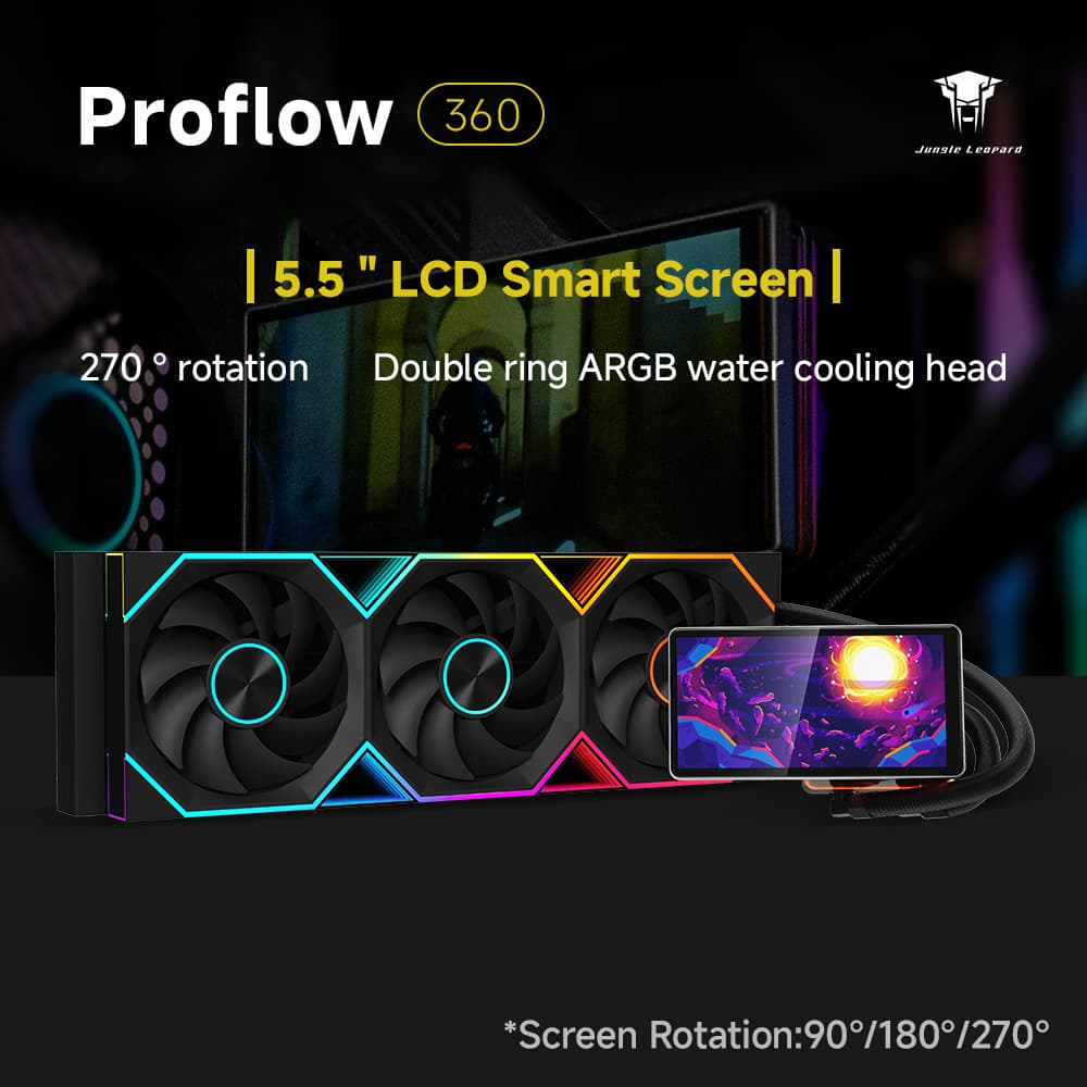 Jungle Leopard Pro Flow360 Liquid Cooler 5.5-inch LCD Custom Screen Integrated ARGB Fan CPU Cooler