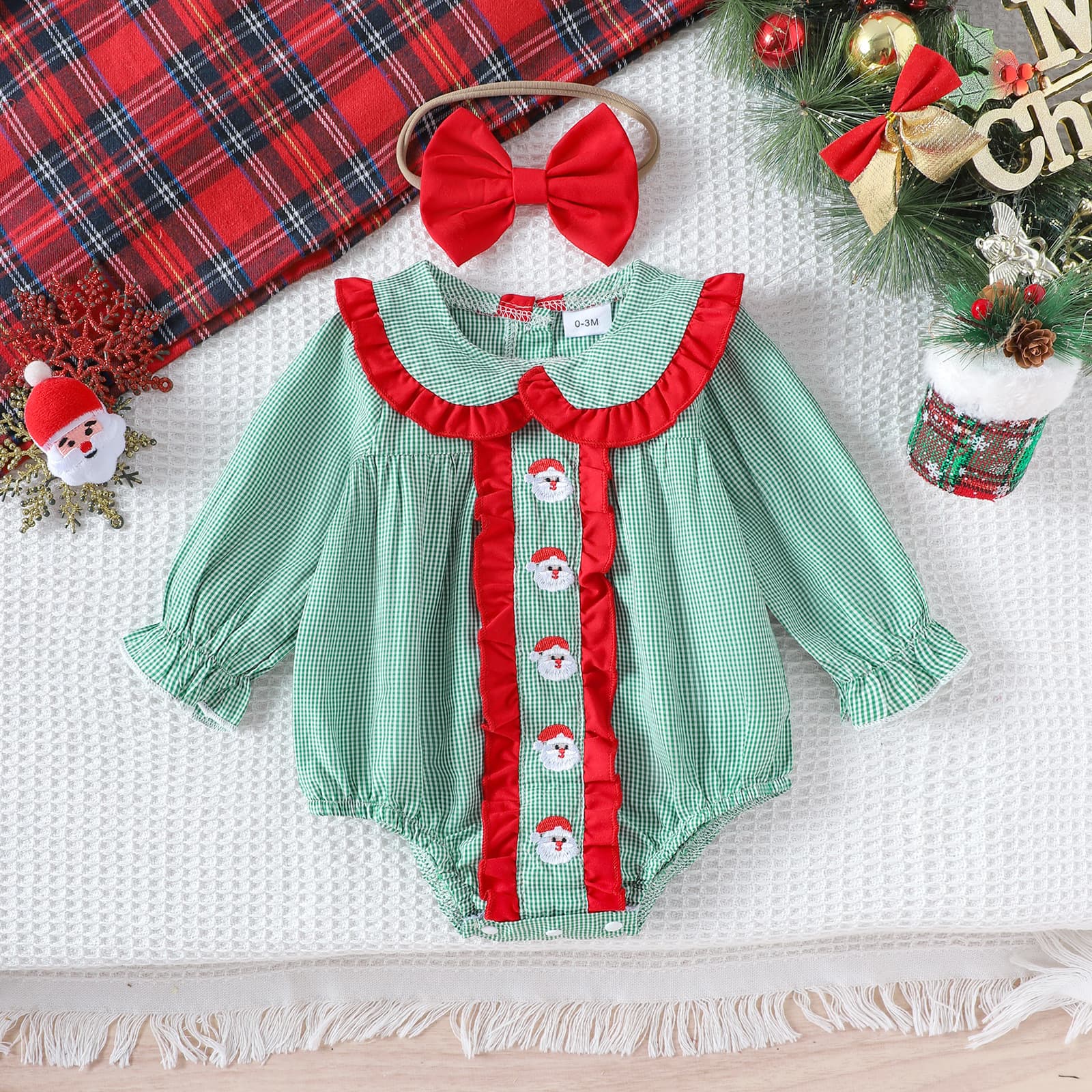 Amazon Cross-Border Girls Foreign Trade European and American Santa Claus Green Long-Sleeved Robe Suit New Children's Clothing Holiday Style
