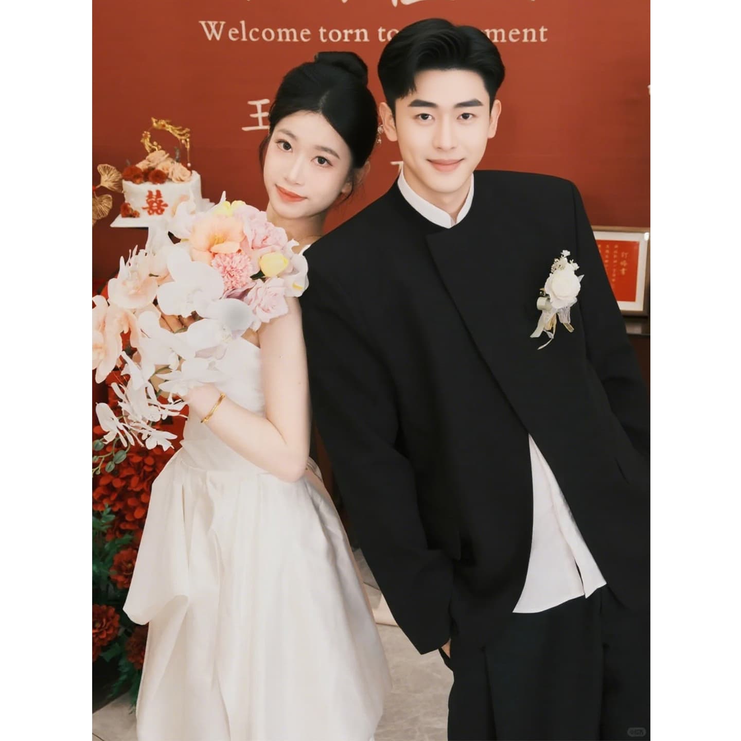 Huanxi Orange Men's Toast Suit for Engagement and Wedding Certificate, Casual Suit, New Chinese Style Groom Jacket