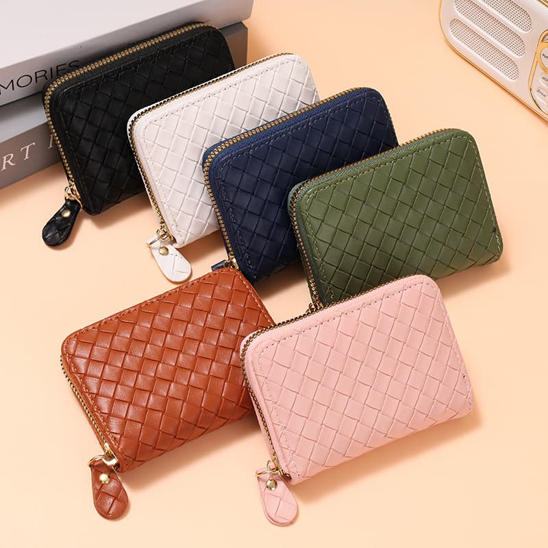 Women's Card Holder Woven Accordion Card Holder Student Simple Multi-Card Slot Zipper Bank ID Bag Card Holder Women's Wallet