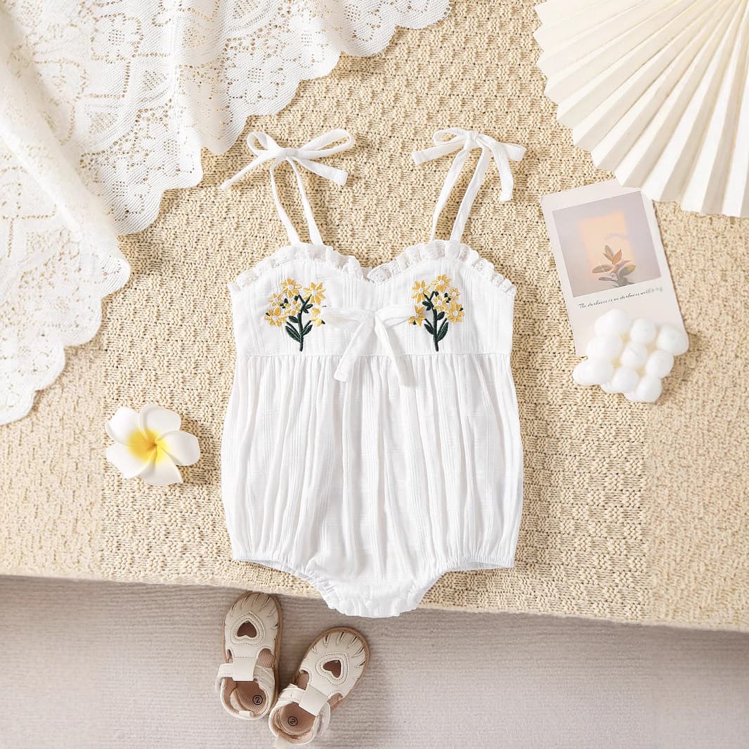 2025 Baby Summer Sling Embroidered Bag Fart Clothes Bodice Girl Baby's Class A Korean Style Thin Fresh Climbing Suit