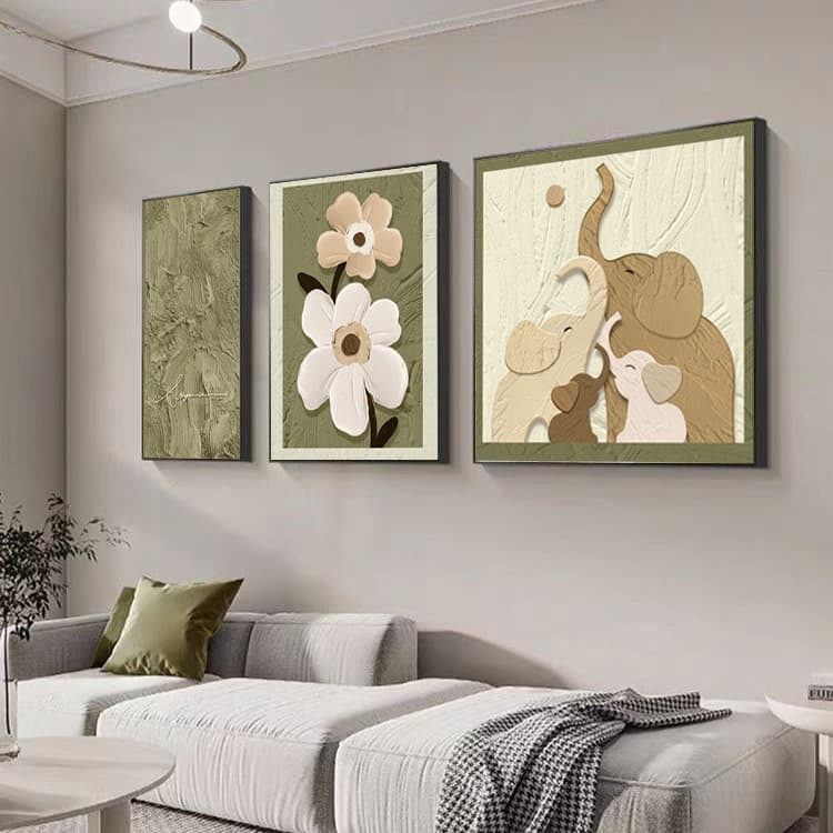 Abstract art living room decoration painting modern minimalist elephant triptych high-end atmospheric sofa background wall hanging painting