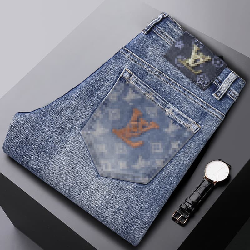 European spring new jeans men's high-end quality slim fit men's long pants trendy young men's pants