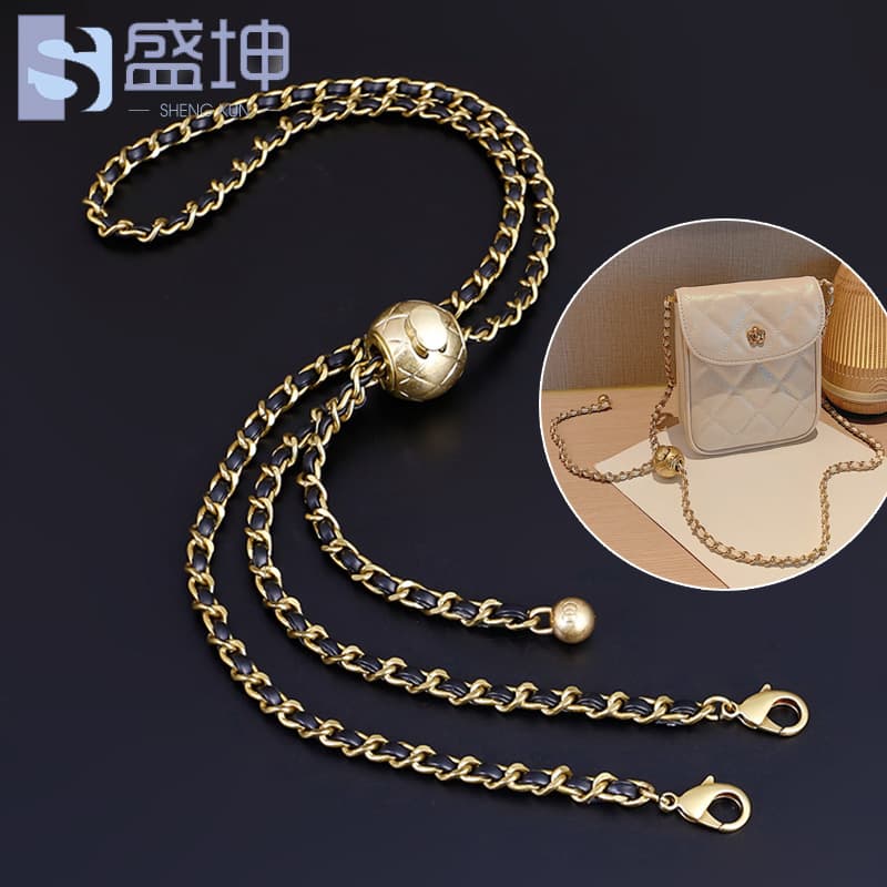 Gold Ball Bag Strap PU Leather Wide Shoulder Strap Chanel-Style Bag Chain Metal Bag Chain Adjustable Crossbody Bag Shoulder Strap