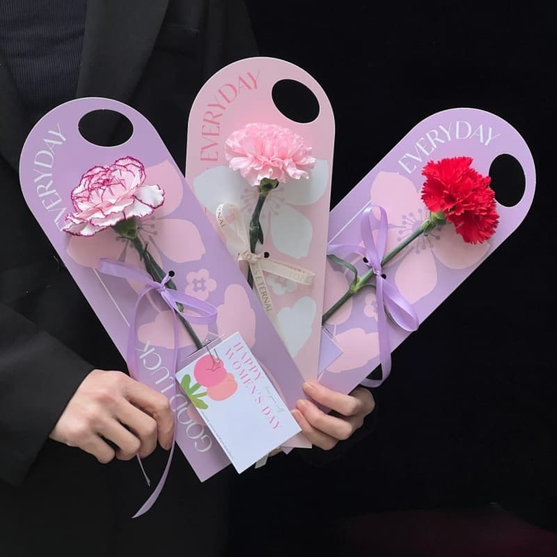 Valentine's Day Handheld Flower Box Single Stem Bouquet Packaging Bag March 8th Rose Floral Gift Box DIY Flower Arrangement Material Flower Card