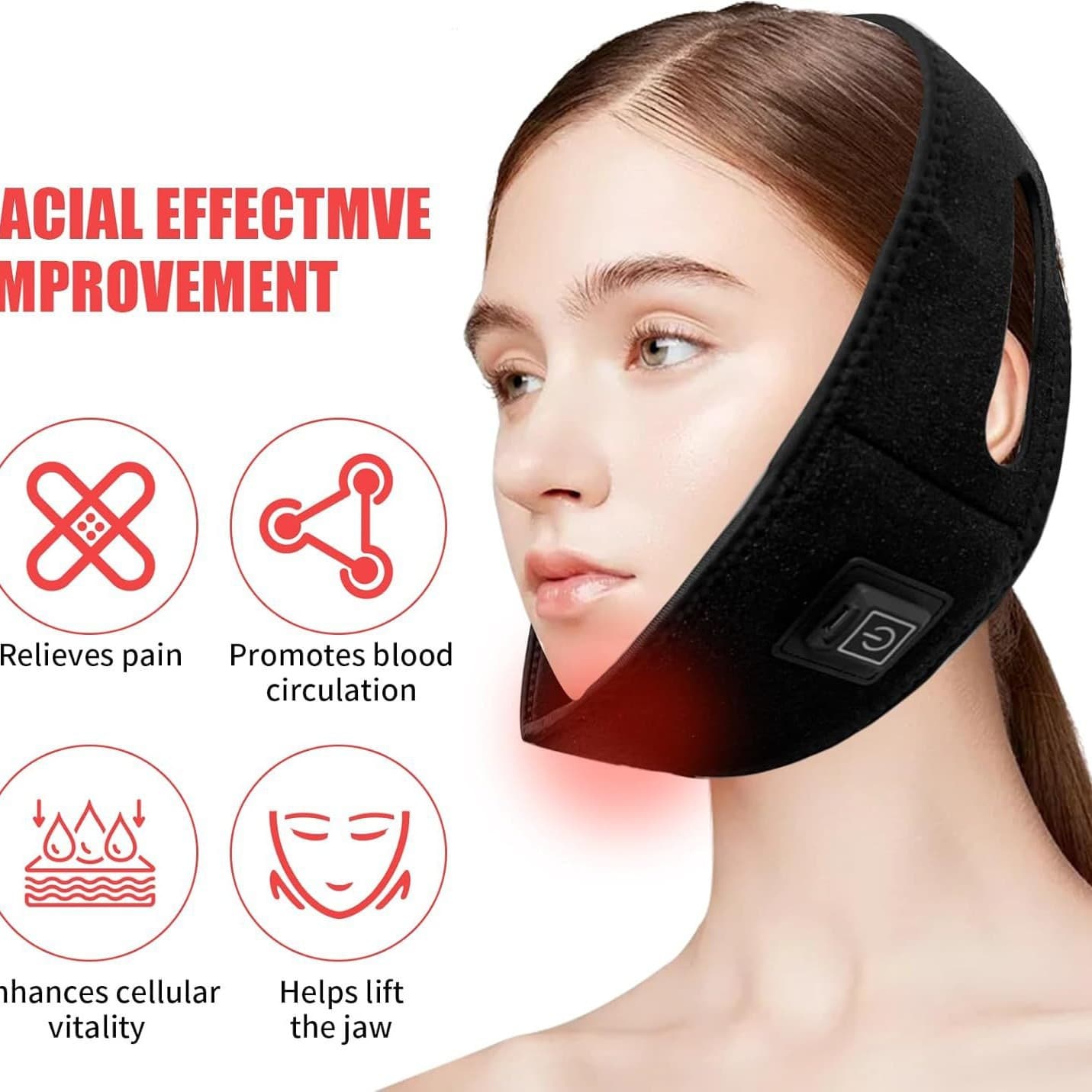 Red Light Infrared Therapy 15-Bead Double Chin Physical Therapy Device LED Red Light Therapy to Slim the Chin and Create a V-Shaped Face