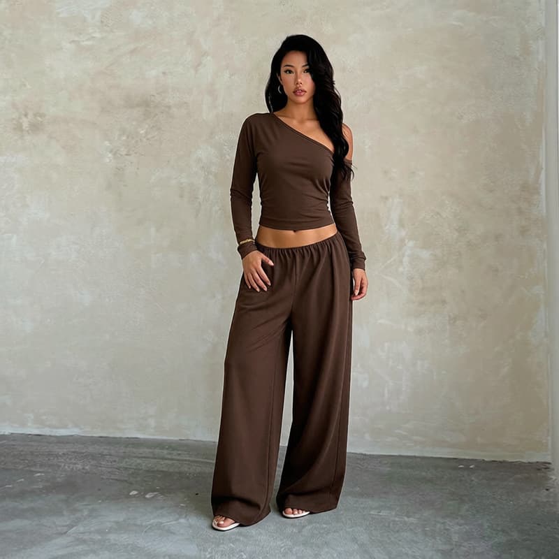 XY26411DGO European and American new tops with sloping shoulders and exposed navel, temperament hot girl cross-border fashion casual trousers suit