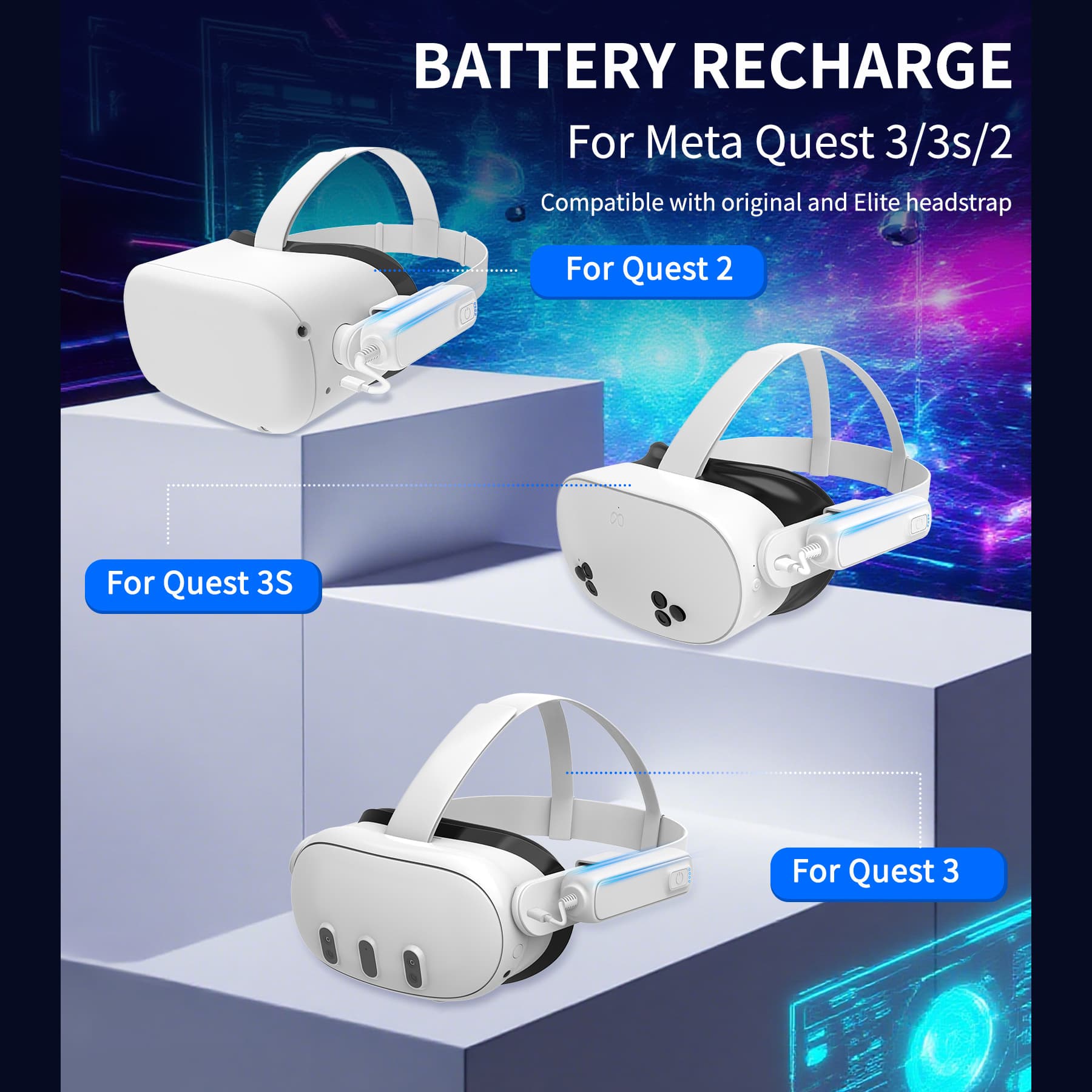 Compatible with Meta Quest 3S/2/3 Mobile Power Bank Large Capacity 5000mAh Quest 3 Head Strap Power Supply