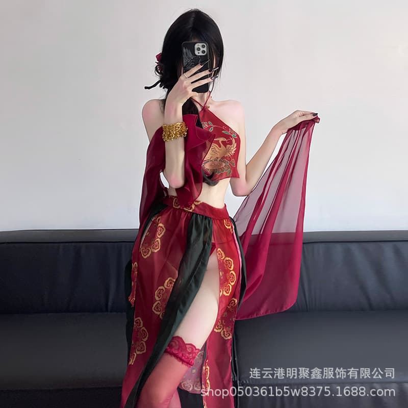 Sexy lingerie, ancient style, Dunhuang flying apsaras, exotic Hanfu uniform, sexy print, see-through bellyband, hot and passionate dropshipping.