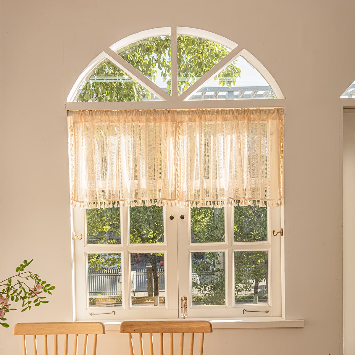 Bohemian Woven Lace Short Curtain Kitchen Curtain Small Window Curtain Coffee Curtain Finished Product Polyester Fabric Art Door Curtain