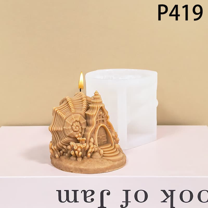 Forest Fairy Tale Mushroom House Relief Candle Mold 3D House Texture Handmade Aromatherapy Candle Mold P419