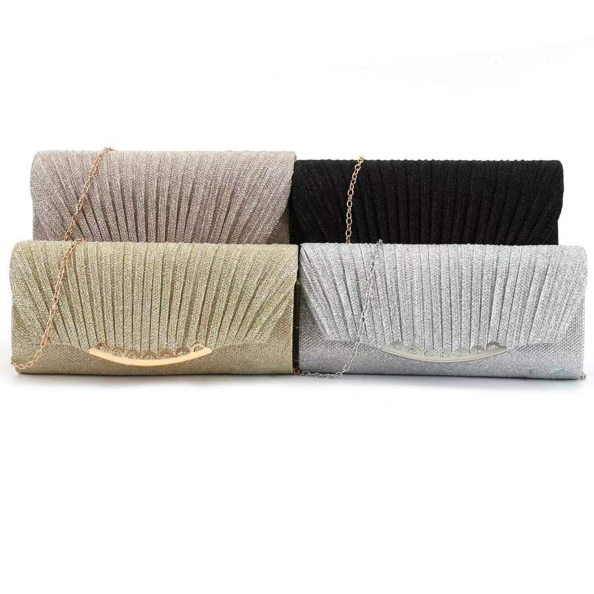 Cross-border E-commerce New Women's Clutch Bag, Metal Stripe Pleated Evening Bag, Wedding Clutch Bag