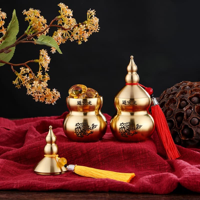 Fire-avoiding Dragon Vase Brass Top-opening Lid to Resolve Fire Hazards, Male Owner Tassel Feng Shui Protection Gourd Copper Ornament, Copper Made