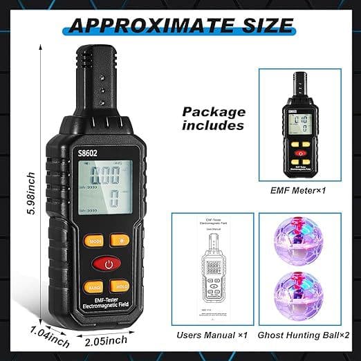 EMF Meter S8602 Electromagnetic Radiation Tester with 2 Glowing Cat Balls for Ghost Hunting (Classic Style)