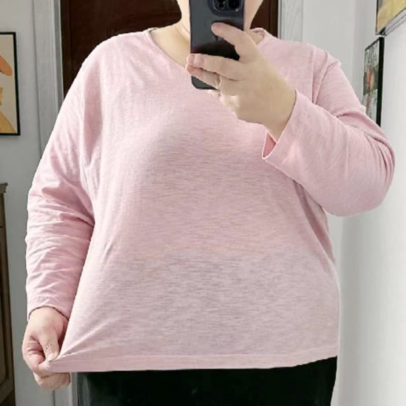Plus Size Spring New Women's Clothing 95% Cotton Long Sleeve Loose T-Shirt Top Fat M Short Fat Bottoming Shirt Special Body