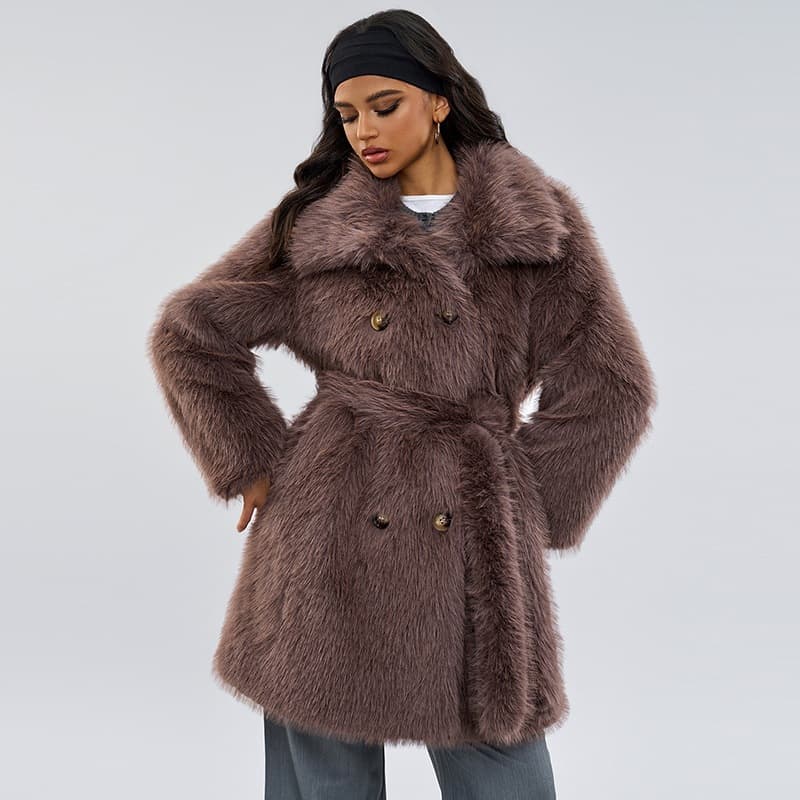 Amazon Cross-Border Long Fur Coat Winter New Trendy Coffee Color Long Hair Faux Fur Jacket