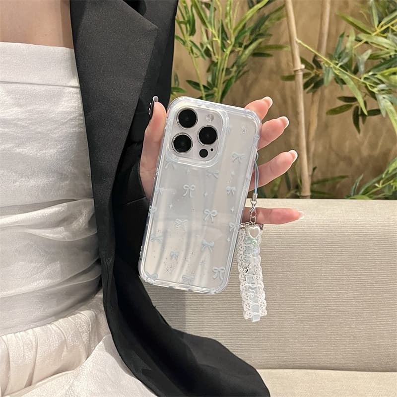 Korean Style Aurora Milky Blue Bow Phone Case for iPhone 18 Pro Max, Apple 17/16/15, New