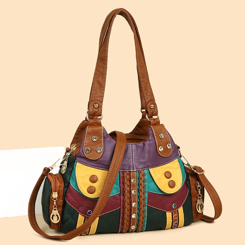 European and American Retro Motorcycle Bag Fashion Patchwork Niche Women's Bag Commuter Shoulder Underarm Bag Large Capacity Handbag Commuter Bag