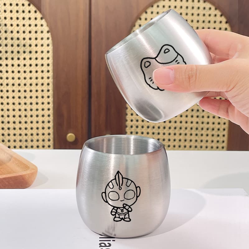 304 Stainless Steel Small Cup Children's Water Cup Household Cute Double-Layer Round Mouth Cup Baby Milk Cup Wholesale