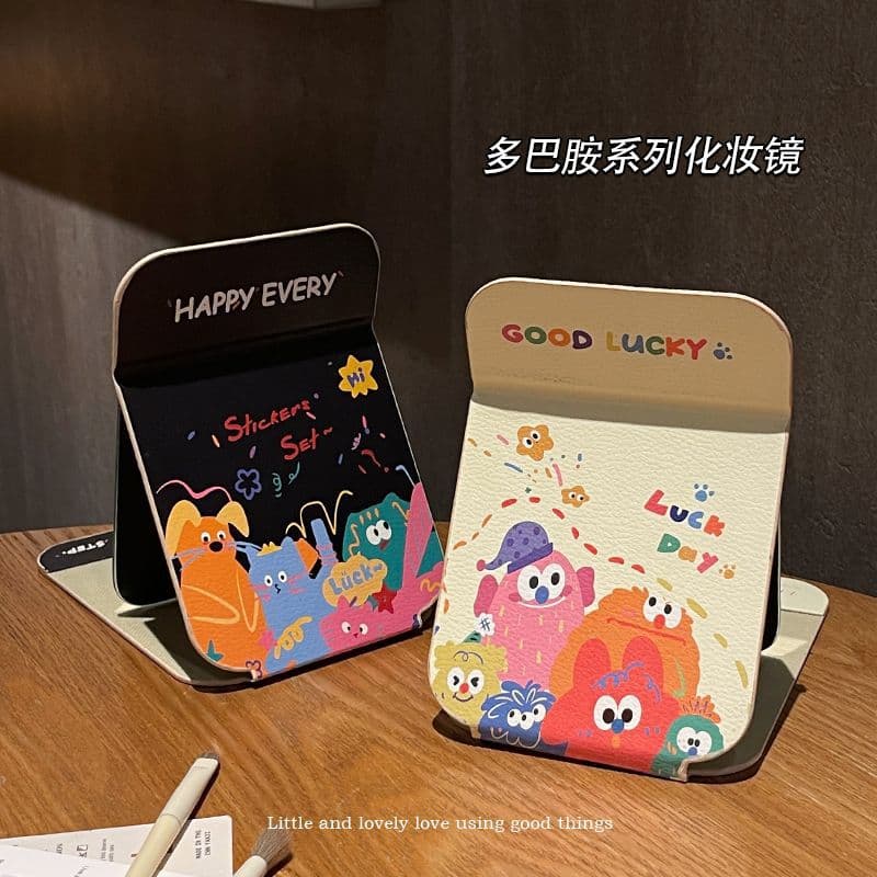 High-value, foldable, cartoon-style, cute desktop makeup mirror for home, bedroom, and student dormitories.