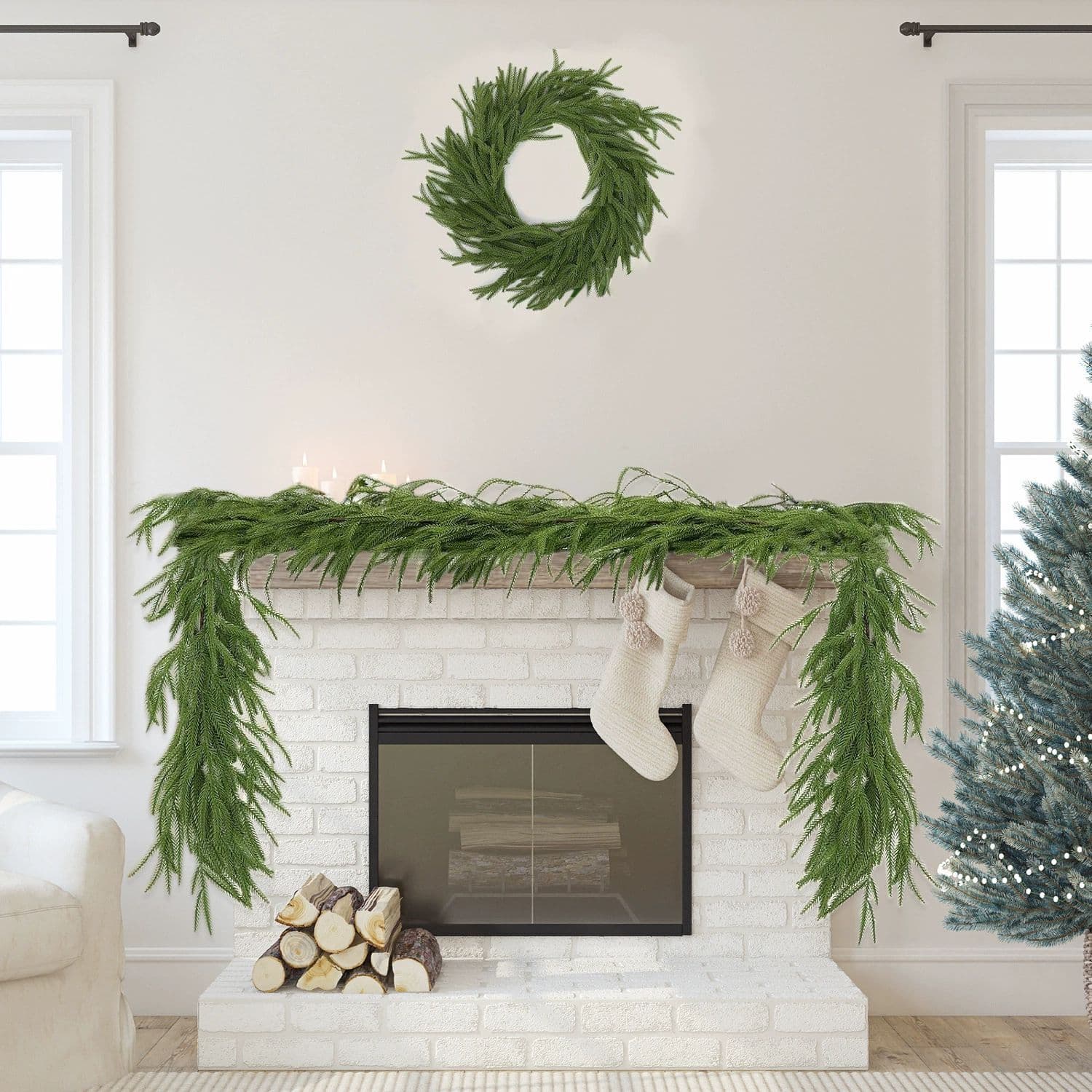 Source Manufacturer Christmas Vine Artificial Pine Plant Decor, Original Norfox Festive Door Hanging Cross-border