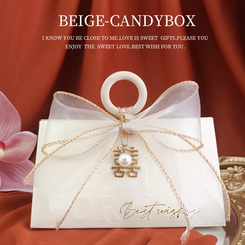 European-style wooden ring candy box, hand-carry gift box, forest-style fishtail tulle candy box, simple engagement wedding candy box