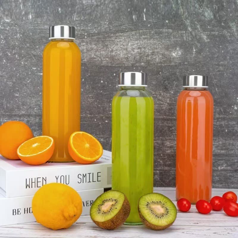 Amazon 18oz Clear Glass Water Bottle Juice Bottle with Lid, Leak-Proof Fruit Wine Beverage Bottle, Empty