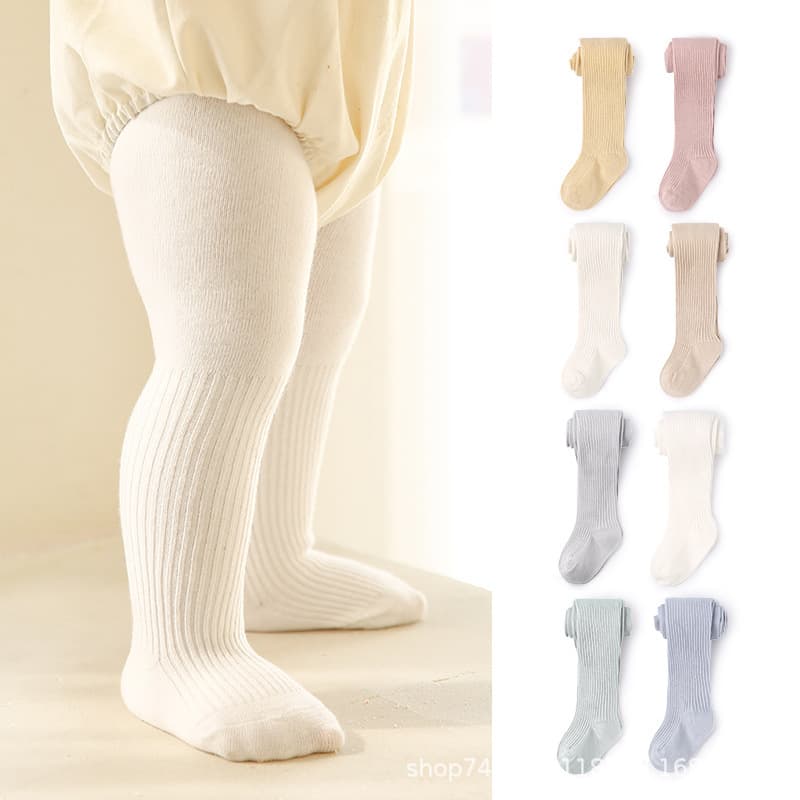 Baby Girl Leggings, Newborn Thick Bottom Pants, Cotton Footed Tights for Spring and Autumn, Solid Color, Combed Cotton