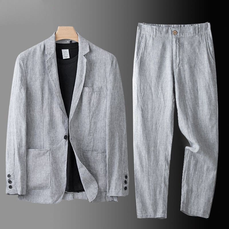 2025 Linen Suit Set for Men Summer Blazer Loose Fit Jacket Cotton Linen Casual Suit Factory Wholesale