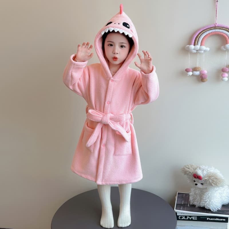Children's Bathrobe Fall/Winter Wearable Absorbent Towel Baby Boy Hooded Bathrobe Winter Boys Coral Fleece Robe