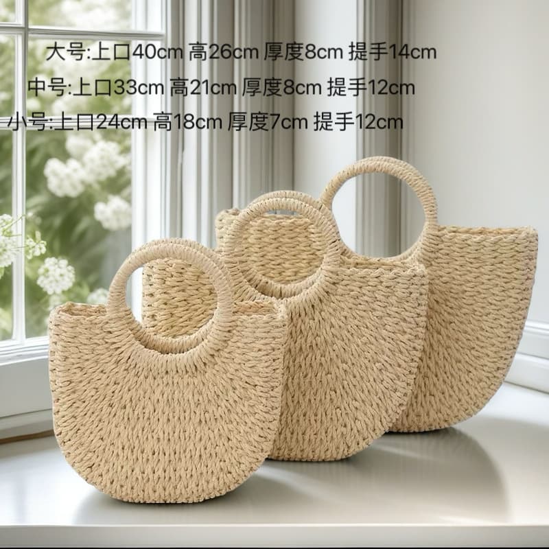 Custom Round Straw Woven Bag Handmade Half-Moon Paper Rope Bag Tote Versatile Crossbody Beach Bag