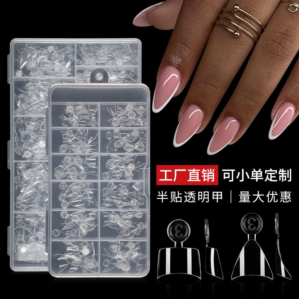 Cross-border Ultra-Short Half-Cover Nail Tips, Short Wear Nail Art False Nails, Trapezoid Almond Shape Nail Tips, 120 Pieces Pack