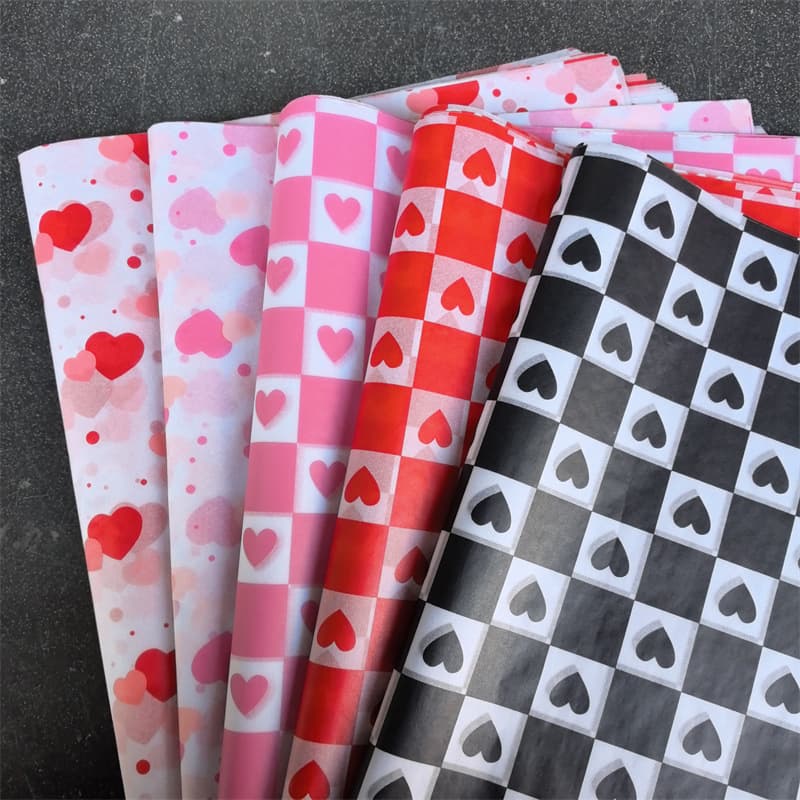Valentine's Day Gift Wrapping Paper Thin Sheet Printing Paper 10 Sheets per Bag Snow Pear Paper Heart Print 50X70CM