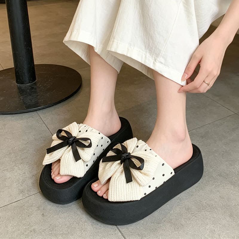Women's Bow Sandals for Dresses 2026 Summer New Sweet Fairy Style Thick Platform Beach Flip Flops