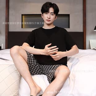 Wholesale Men Homewear Youth Casual Pajamas Bath Shower Wear Simple Short Sleeve Short Pants Summer Young