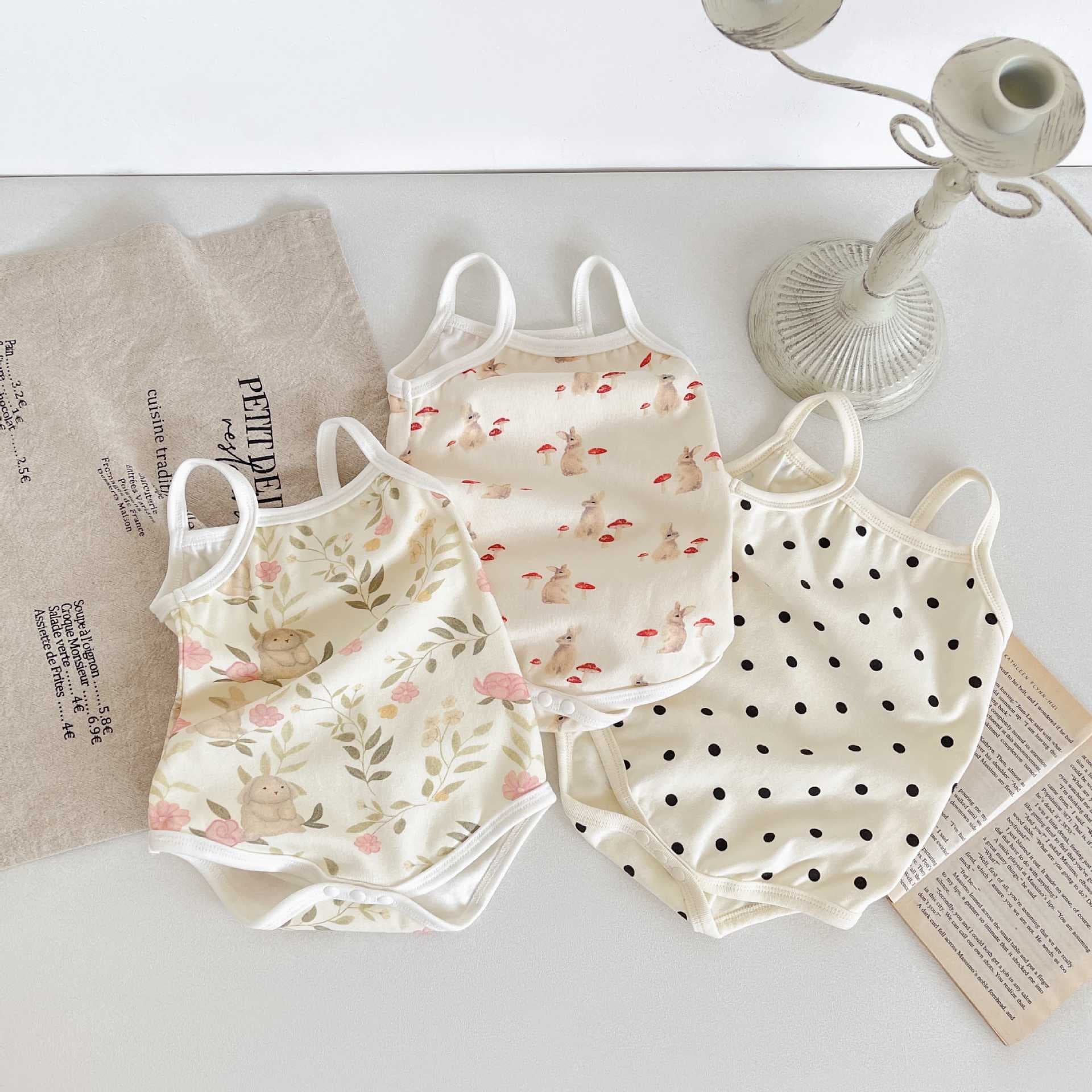 Korean Baby Clothes 2026 Summer New Cute Rabbit Mushroom Camisole Bodysuit Soft Comfortable Romper