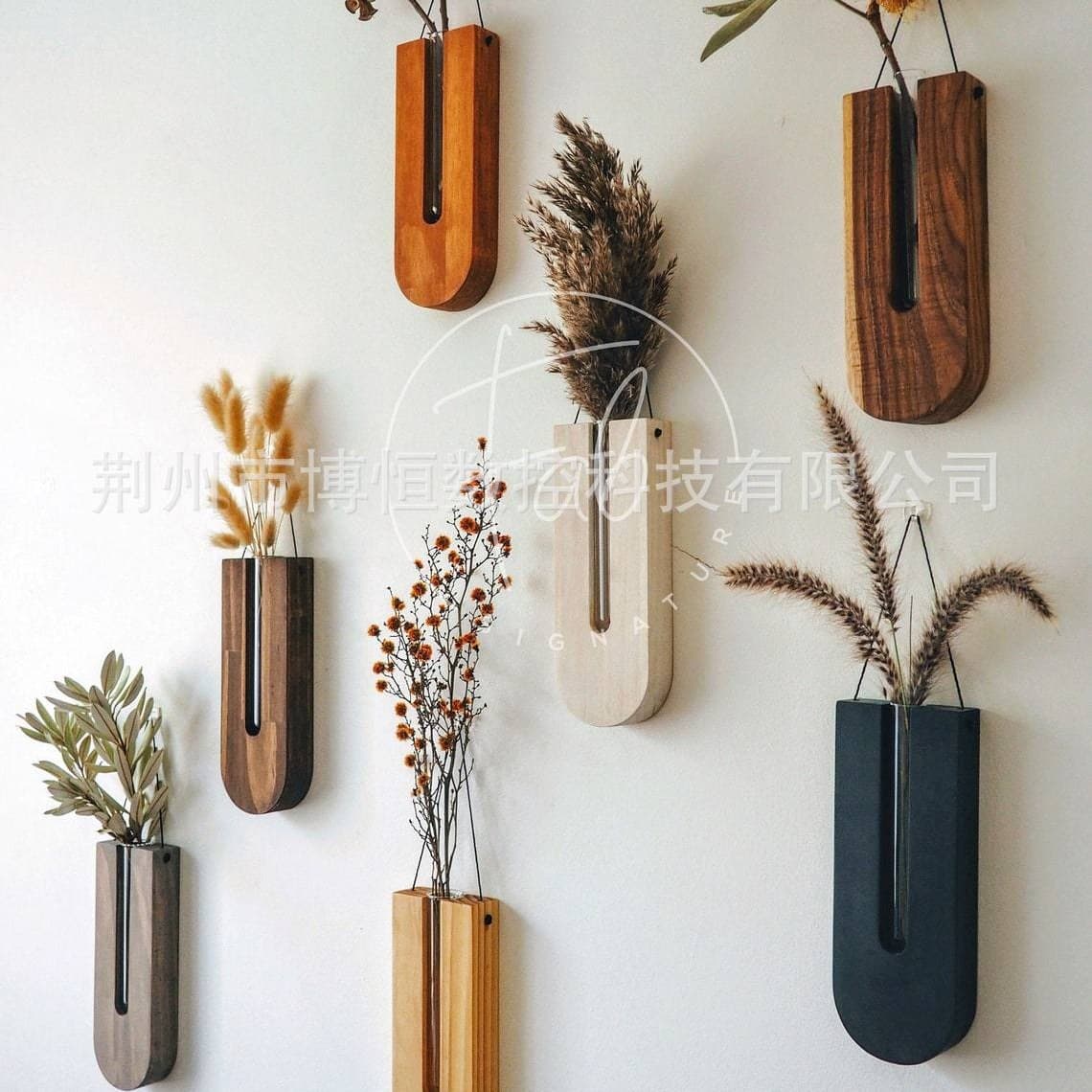 Indoor Wooden Wall-mounted Flower Pot Wooden Vase Hanging Plant Pot Wall Decoration Artwork Office Cultural Crafts