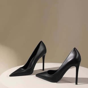 Black Soft Leather High Heels for Women Thin Heel Sexy Pointed Toe 2023 Spring Autumn New French Elegant Shallow Mouth Work Shoes