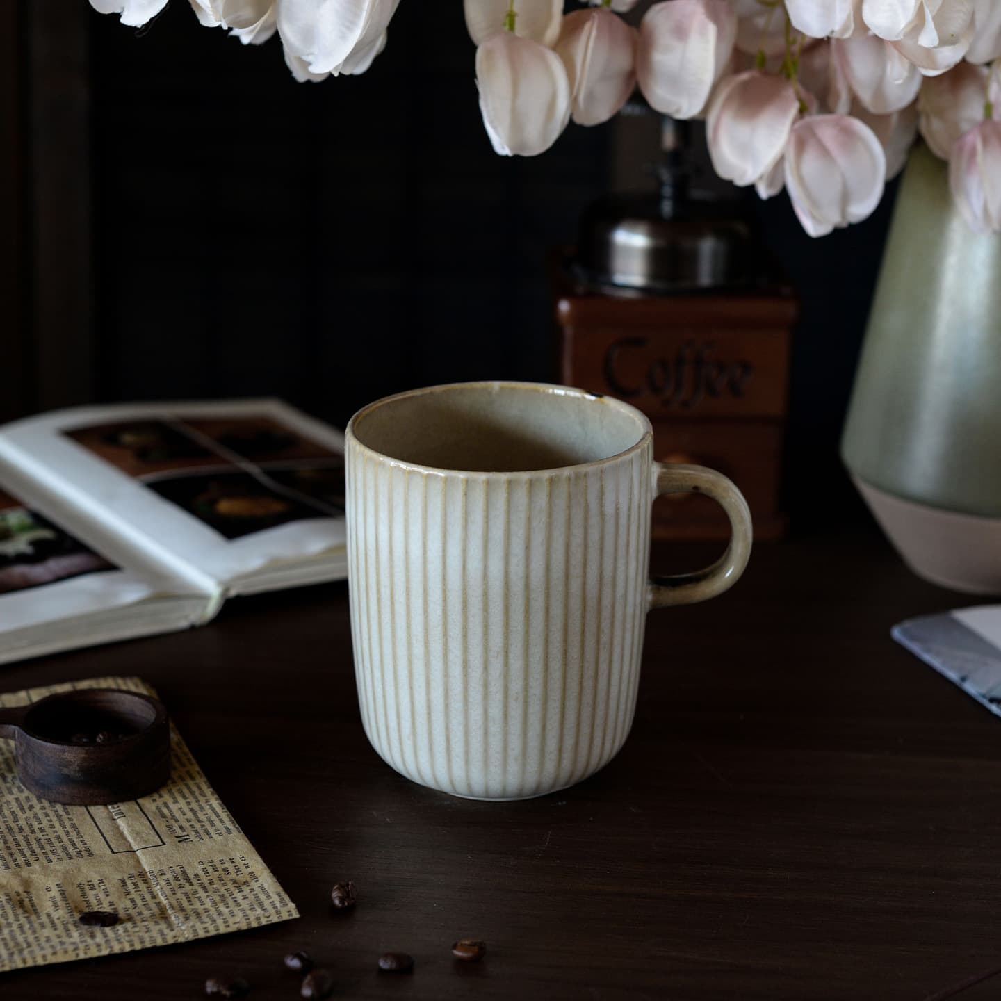〖Medieval coffee cup〗Striped ceramic water cup Retro kiln-glazed household mug Beautiful cup