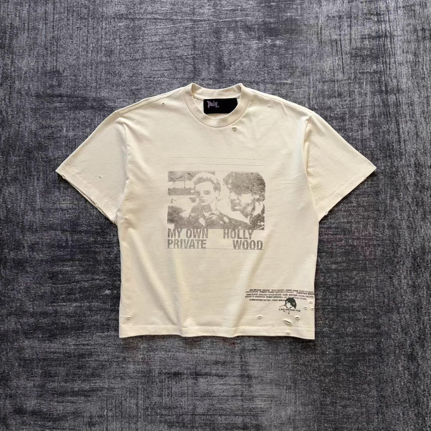 PalyHollywood Washed Vintage Texture Knit T-Shirt Heavyweight 330g Short Sleeve T-Shirt