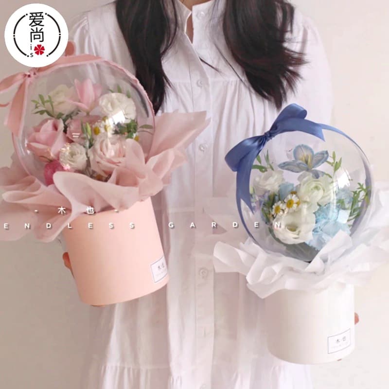 Mother's Day New Small Flower Box Round Mini Bow Hug Bucket Fresh Flower Arrangement Bucket Korean Paper Box Gift Box