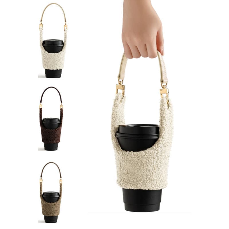 Autumn and winter creative hand-held plush cup cover, lambswool hand-held coffee cup protective cover, Velcro detachable cup bag