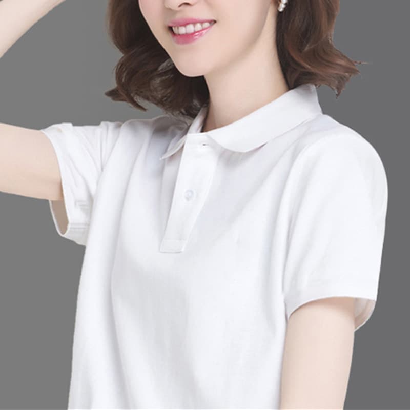 Summer Solid Color Campus Style Sports Polo Shirt Workwear New Female Student Class Shirt Collar Short Sleeve T-Shirt